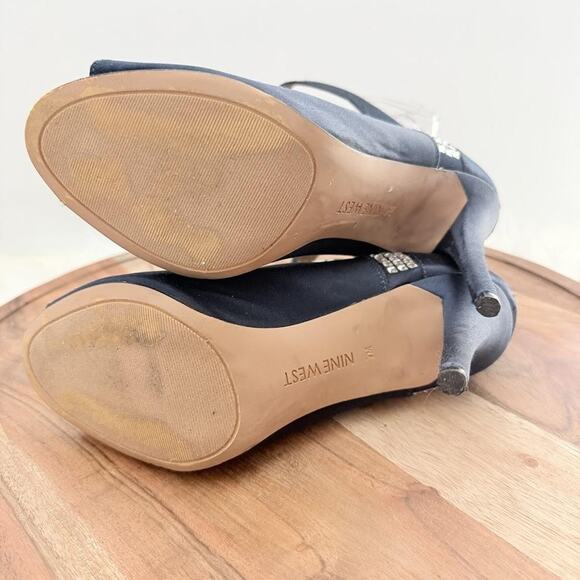 Nine West Boots Womens Size 7M Navy Blue Peep Toe Ankle Bootie Rhinestone Heels - Picture 11 of 12